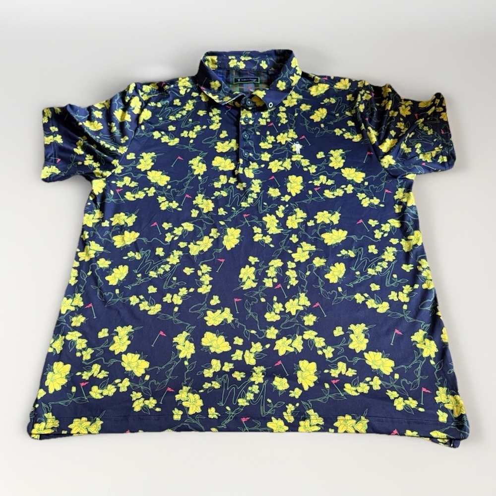 William Murray Floral Golf Polo Blue Yellow Print Mens XL